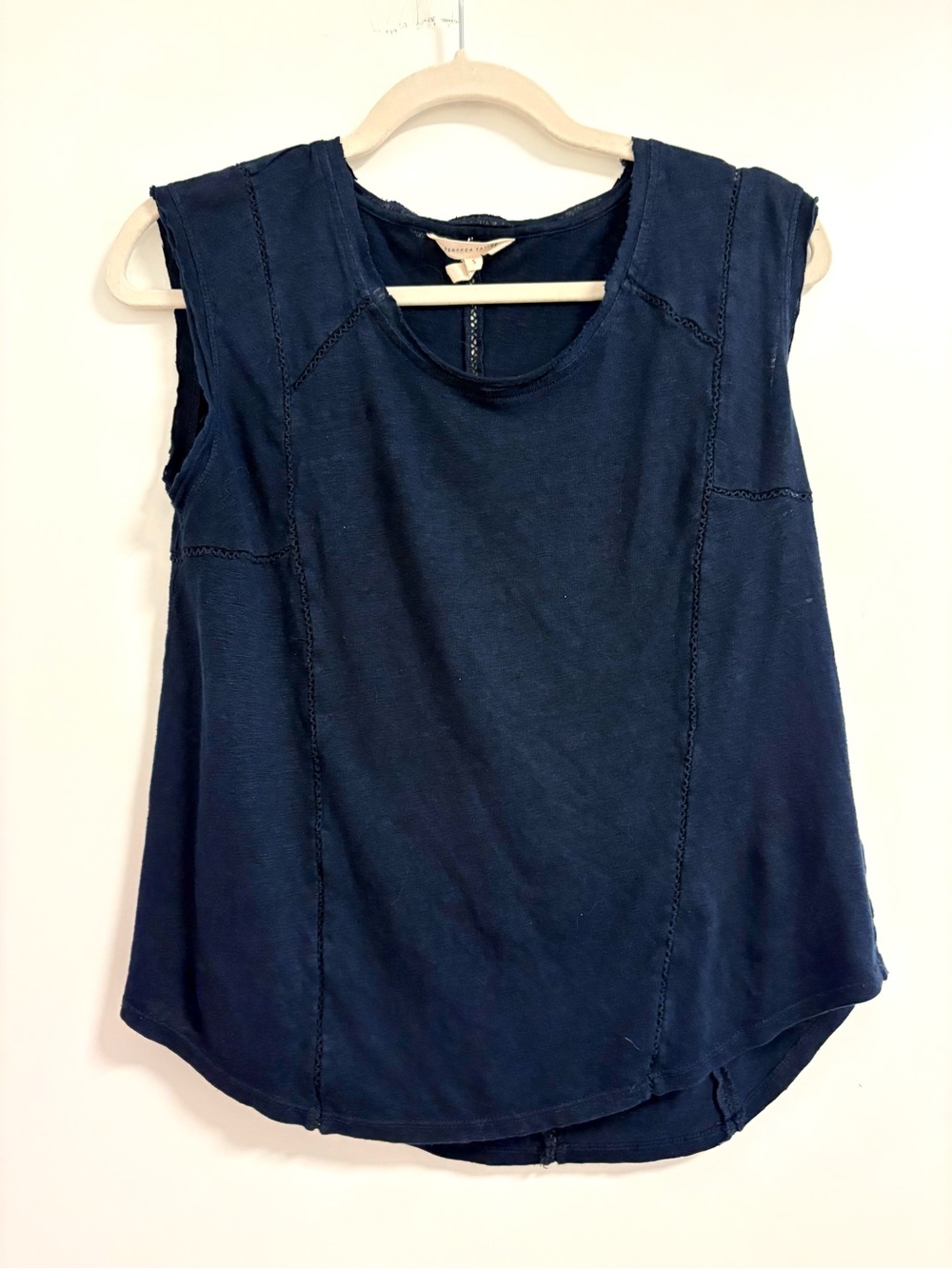 Rebecca Taylor Navy Linen Exposed Seam Sleeveless Top